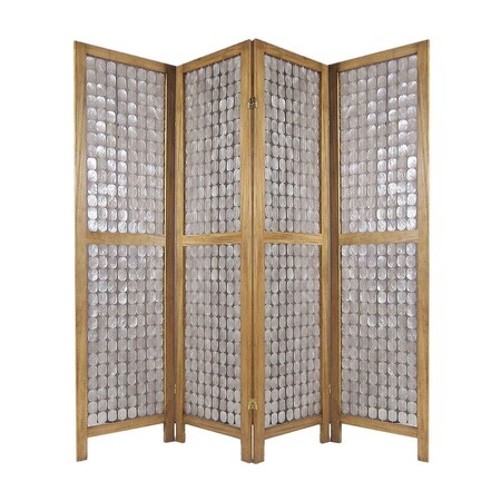 Homeroots 84" Clear Capiz Mother of Pearl Folding Three Panel Screen Room Divider 342721