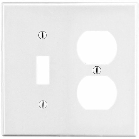 Hubbell Wiring Device-Kellems Wallplate, Mid-Size 2-Gang, 1) Duplex 1) Toggle, White PJ18W