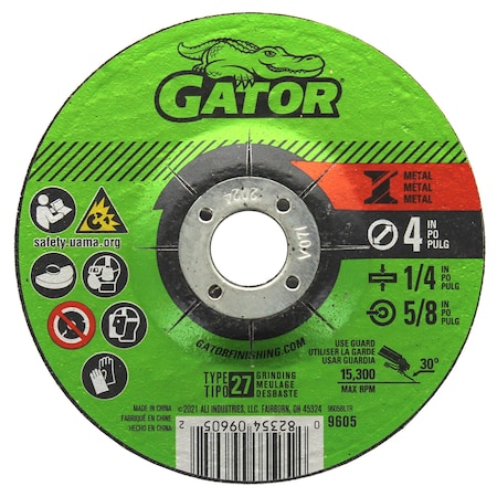 Gator Finishing 4 in. X 1/4 in. X 5/8 in. Metal Grinding Blade, Type 27 9605