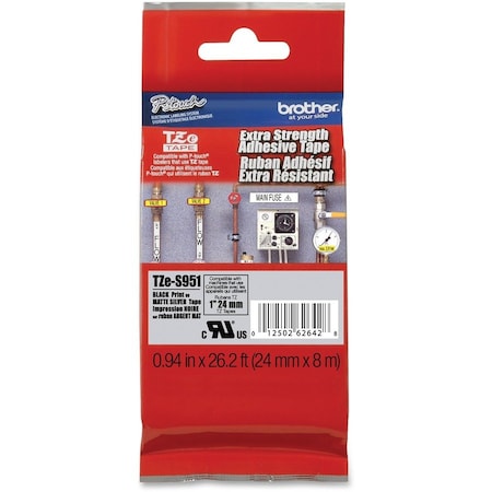 Brother Brother 24mm (1") Black on Matte Silver Extra Strength Adhesive Tape TZES951