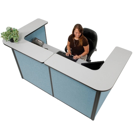 Global Industrial Interion U-Shaped Reception Station, 88" W x 44"D x 44"H, Gray counter, Blue Panel 249008GB