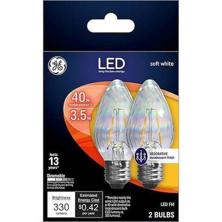 Ge Light Bulb, Decorative, Flame Lamp, 40 W Equivalent, Medium Lamp Base, Dimmable, Clear, Soft White 93103494