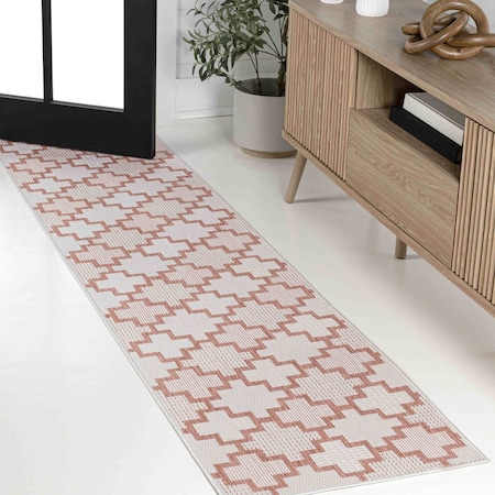 Jonathan Y Cyrus Modern Geometric Tile Pattern Salmon/Cream 2 ft. x 8 ft. Indoor/Outdoor Runner Rug TSN200A-28