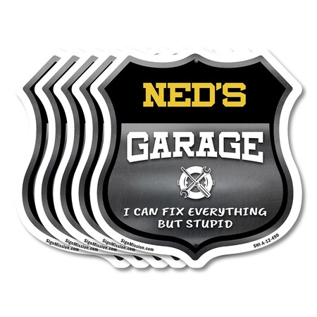 Signmission Ned's Garage I Can Fix Everything But Stupid, 12 inch X 12 inch, Aluminum Metal Sign, 5PK SHI-A-5Pack-12-490-NED