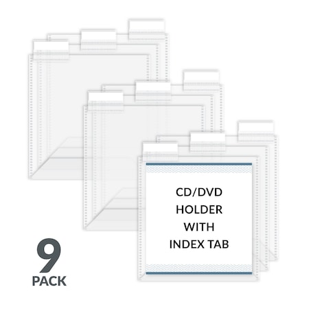 C-Line Products 5-13/16" x 5-1/32" Standard Individual CD and DVD Holders with Index Tabs, 9/PK, 10PK/BX 61908-BX