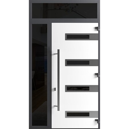 Vdomdoors Front Exterior Prehung Steel Door Ronex0131 Black Enamel 96 Sidelight and Transom Window Sidelite RONEX0131EXD-BLK-W36+14xH96+16-LH-I