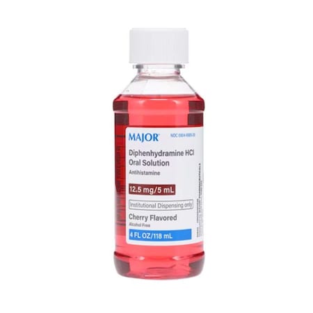Major Pharmaceuticals Diphenhydramine Cough Syrup 12.5mg/5mL Cherry, 4oz Bottle 1375838