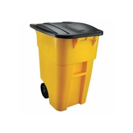 Rubbermaid Commercial Brute Rollout Container, Square, Plastic, 50 gal, Yellow 640-FG9W2700YEL