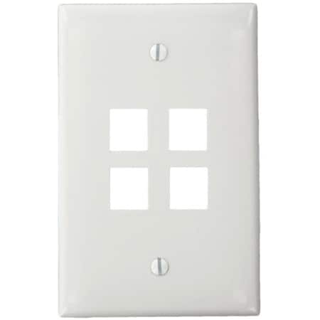 Leviton 4 Port Midsize Quickport, Nylon Wallplate, White 41091-4WN