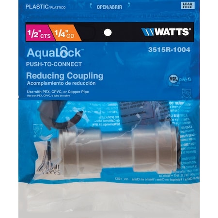 Watts 1/2'' x 1/4'' Reducer Quick Connect Plastic Coupling 3515R-1004