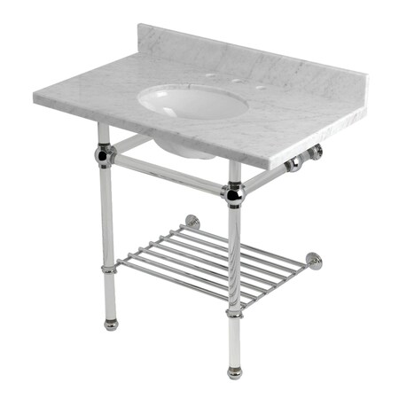 Kingston Brass 36-Inch Carrara Marble Console Sink with Acrylic Legs and Shelf, 8-Inch, 3-Hole KVPB36MAB1