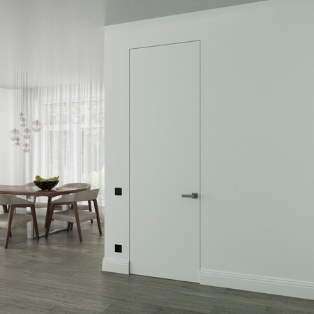 Sartodoors Hidden Door, Planum 0010 Primed White with Concealed White Metal Frame 18" x 84" Left-hand Inswing PLANUM0010MF-PRI-18x84-LH-I