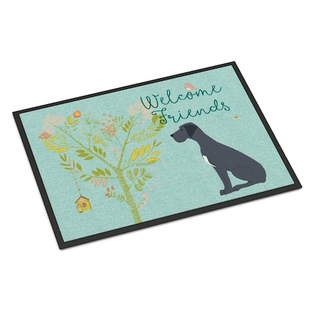 Carolines Treasures Welcome Friends Black Great Dane Indoor or Outdoor Mat, 24 x 36 in. BB7587JMAT