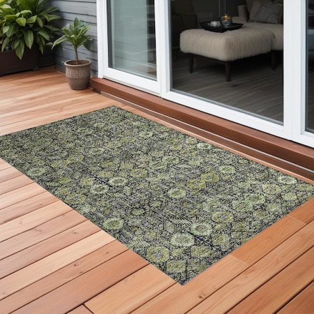 Homeroots 2' X 3' Blue and Green Floral Washable Non Skid Indoor Outdoor Area Rug 564329