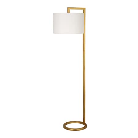 Homeroots 64" Brass Traditional Shaped Floor Lamp With White Frosted Glass Drum Shade 523492