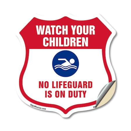 Signmission Pool Safety Shield Sign Attention Watch, 12 Inch X 12 Inch, Vinyl Decal SHI-D-12-430