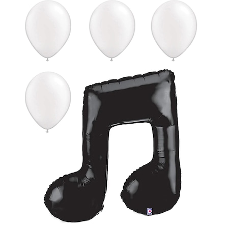 Loonballoon Music Balloons, 40 inch MUSIC NOTE DOUBLE - BLACK, 4 Pearl White Latex Set LOON-LAB-85377P-B-P