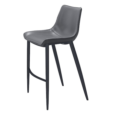 Homeroots Set of Two 30" Dark Gray And Black Faux Leather And Steel Bar Height Bar Chairs 555676