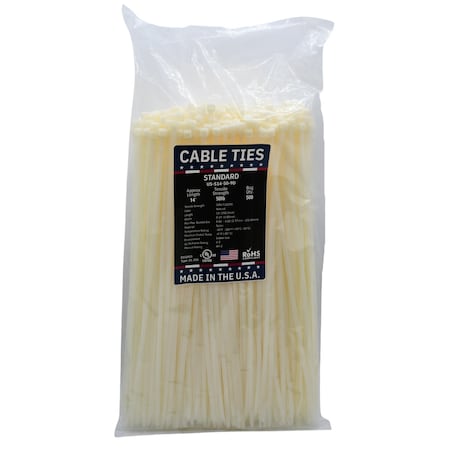 Cable Ties Unlimited Cable Tie, 14 in L, 50 lb Strength, 3.9 in Max Bundle Dia, Nylon 6/6, Natural 500PK US-S14-50-9D