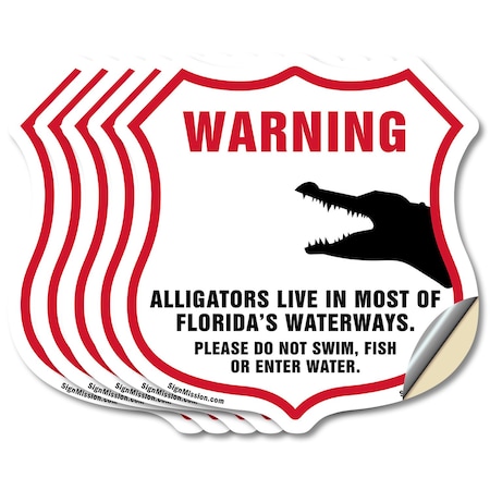 Signmission Alligator Warning Shield Sign Warning Al, 4 inch X 4 inch, Vinyl Decal, 5PK SHI-D-5PACK-4-359