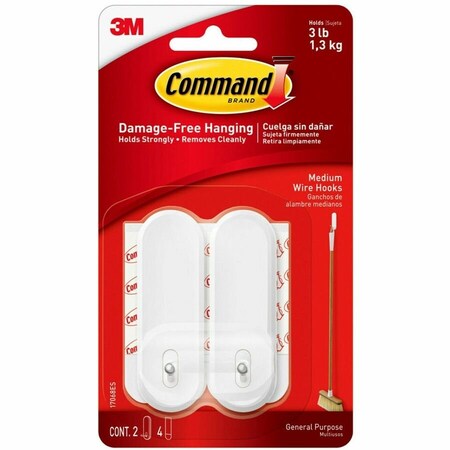 Scotch 3M Command Medium Plastic Wire Hooks 3.16 in. L 2 pk 17068ES