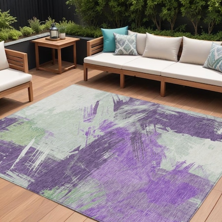 Homeroots 8' X 10' Purple Mint Green And Ivory Abstract Washable Indoor Outdoor Area Rug 618487