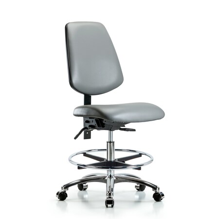 Blue Ridge Ergonomics Vinyl Chair Chrome, Med Bench, Med Back, Tilt, Foot Ring, Casters, Sterling BR-VMBCH-MB-CR-T1-A0-CF-CC-8840
