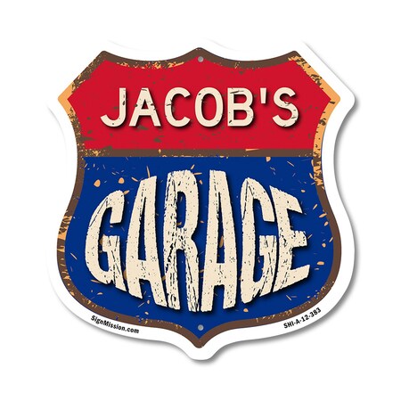 Signmission Jacob's Garage, 12 Inch X 12 Inch, Aluminum Metal Sign SHI-A-12-383-JACOB