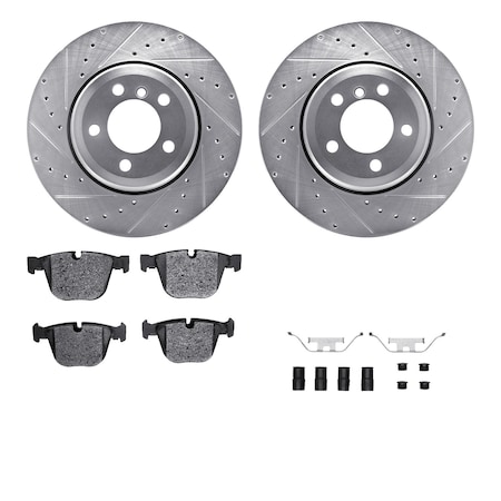 Dynamic Friction Co DFC Rotors-Drilled & Slotted-Silver w/ EURO 5000 Ceramic Brake Pads Incl Hdw 7612-31054