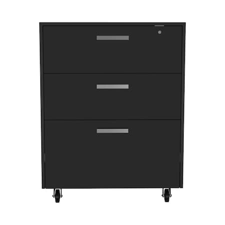 Homeroots 35" Black Wood Three Drawers Filing Cabinet 479949