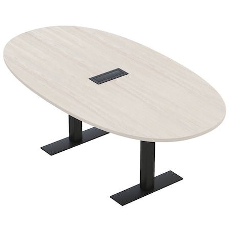 Skutchi Designs 7ft Conference Table With Power Unit | 6 Person Modular Boval Meeting Table | Harmony Series HAR-BOVL-48X84-T.BK-K458-EBLK