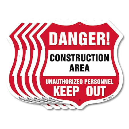 Signmission Construction Area Shield Sign Danger! Un, 12 inch X 12 inch, Aluminum Metal Sign, 5PK SHI-A-5Pack-12-373