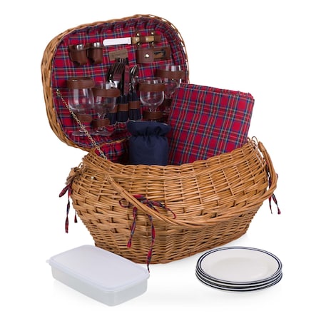 Picnic Time Family Of Brands Highlander Picnic Basket, Red & Blue Tartan Pattern 302-55-401-000-0