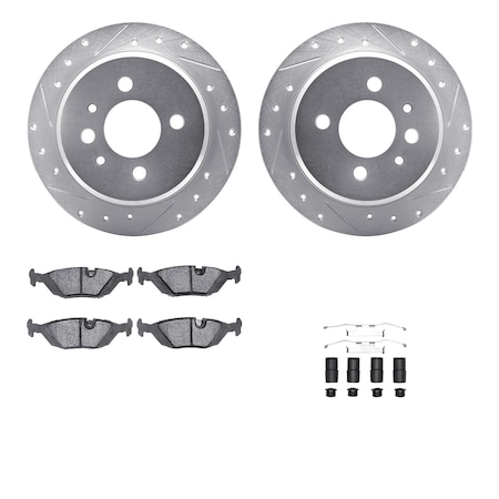 Dynamic Friction Co DFC Rotors-Drilled & Slotted-Silver w/ EURO 5000 Ceramic Brake Pads Incl Hdw 7612-31016