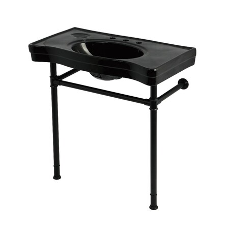 Kingston Brass 36" Ceramic Console Sink with Stainless Steel Legs, 8-Inch, 3-Hole, Black/Matte Black KVPB36198K380