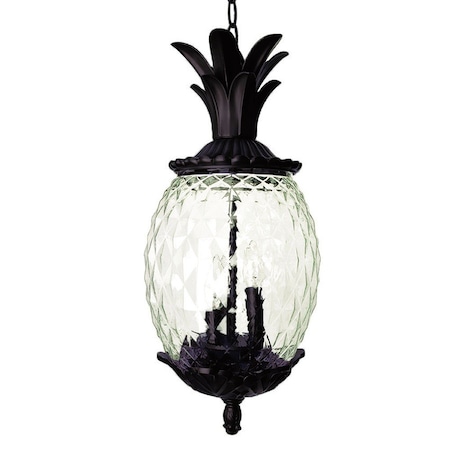 Homeroots Clear and Black Three Light Pineapple Outdoor Hanging Pendent Light 398015