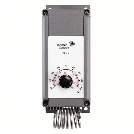 Johnson Controls Line Voltage Mechanical Thermostat, Heat or Cool, 30 to 110F, Knob, 24 to 277V AC, 1C, 1H A19PRC-1C