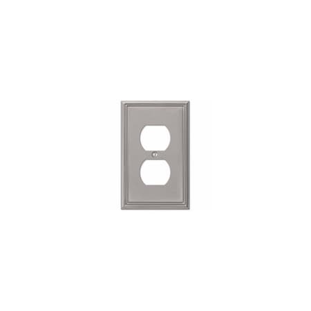 Amertac Metro Line Outlet Wallplate, 4-7/8 in L, 3 in W, 1 -Gang, Metal, Brushed Nickel, Wall Mounting 77TDBN