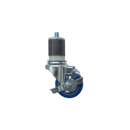Service Caster 3'' SS Blue Poly Swivel 1-3/4'' Expanding Stem Caster with Brake SCC-SSEX20S314-PPUB-BLUE-TLB-134