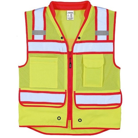 Kishigo Surveyor Vest, Polyester, Zipper Closure, 2 Outside Pockets, 2, Lime/Red, Size M S5043-M