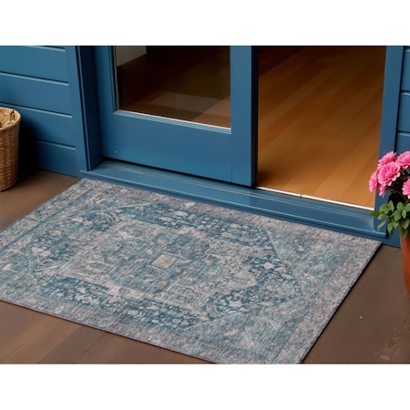 Homeroots 3' X 5' Blue Medallion Washable Indoor Outdoor Area Rug 607998