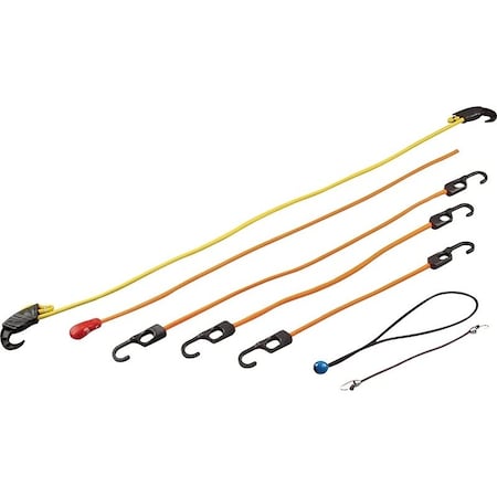Prosource Stretch Cord Set, Polypropylene, Black/Orange, Hook End FH64076