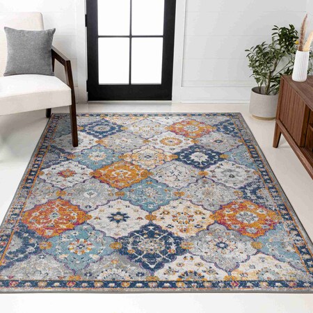 Jonathan Y Kirman Bohemian Medallion Light Gray/Blue/Orange 4 ft. x 6 ft. Area Rug MDP214A-4