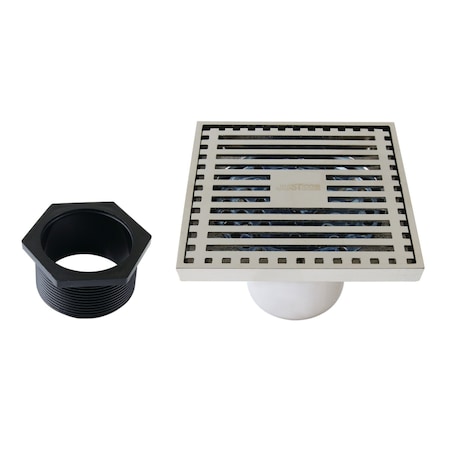 Kingston Brass 4" Brass Square Grid Shower Drain with Hair Strainer, Polished Nickel BSF4464PN