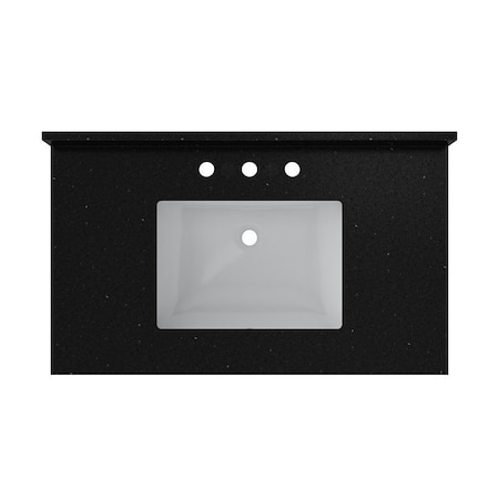 Craft + Main Vanity Top, 22 in OAL, 37 in OAW, Ceramic/Quartz, Black Galaxy, Undermount Sink, 1-Bowl QZ37228BGR