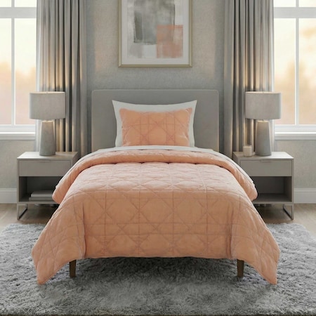 Lavish Home 2PC Velvet Twin Quilt Set & Matching Pillow Sham Medium Weight Ultra Soft Luxury Cotton Velvet 66-004-VP-T