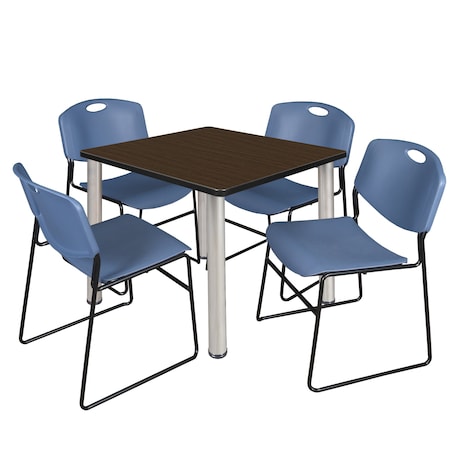 Regency Square Kee Breakroom Table W/ 4 Zeng Stack Chairs, 42 in W, 42 in L, Neo Walnut TB4242NWBPCM44BE