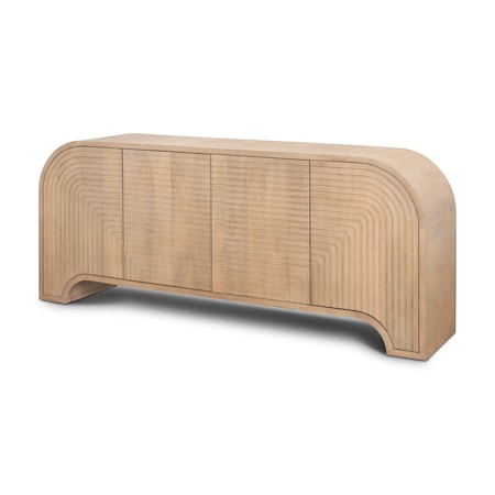 Homeroots 72in Natural Solid Wood Ribbed Texture Sideboard With Four Doors 611026