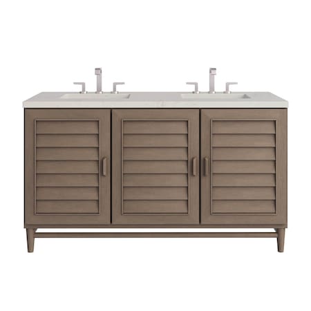 James Martin Vanities Portland 60" Double Vanity, Whitewashed Walnut, w/ 3 CM Siberian Silestone Top 620-V60D-WW-3SFR