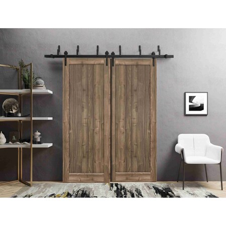 Sartodoors Barn Bypass Doors 6.6ft Hardware Walnut Solid Core Modern Interior QUADRO4111BBB-WLN-36